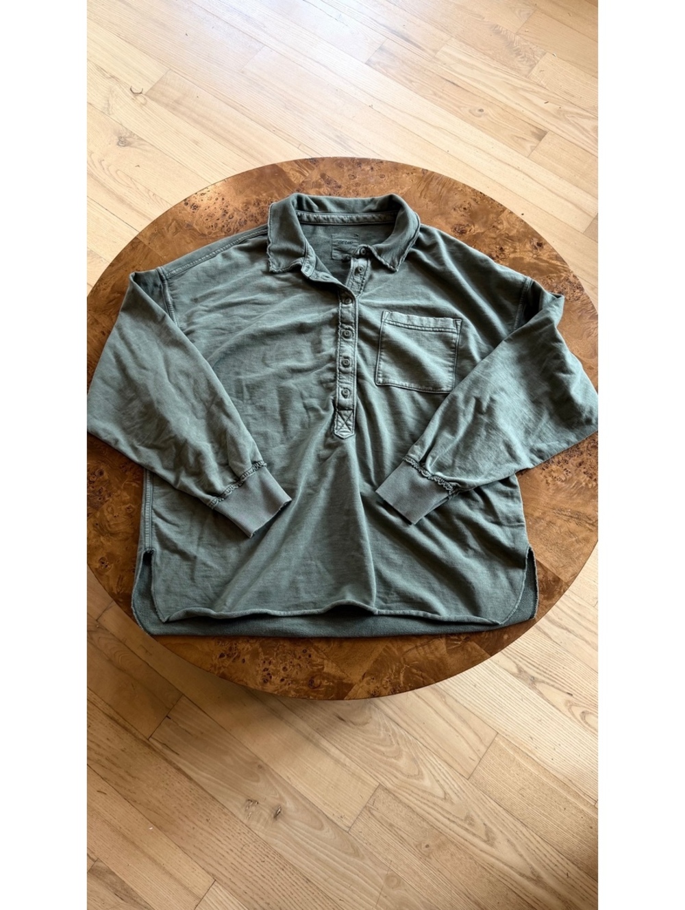 Aerie Olive Green Long Sleeve Polo Shirt Medium